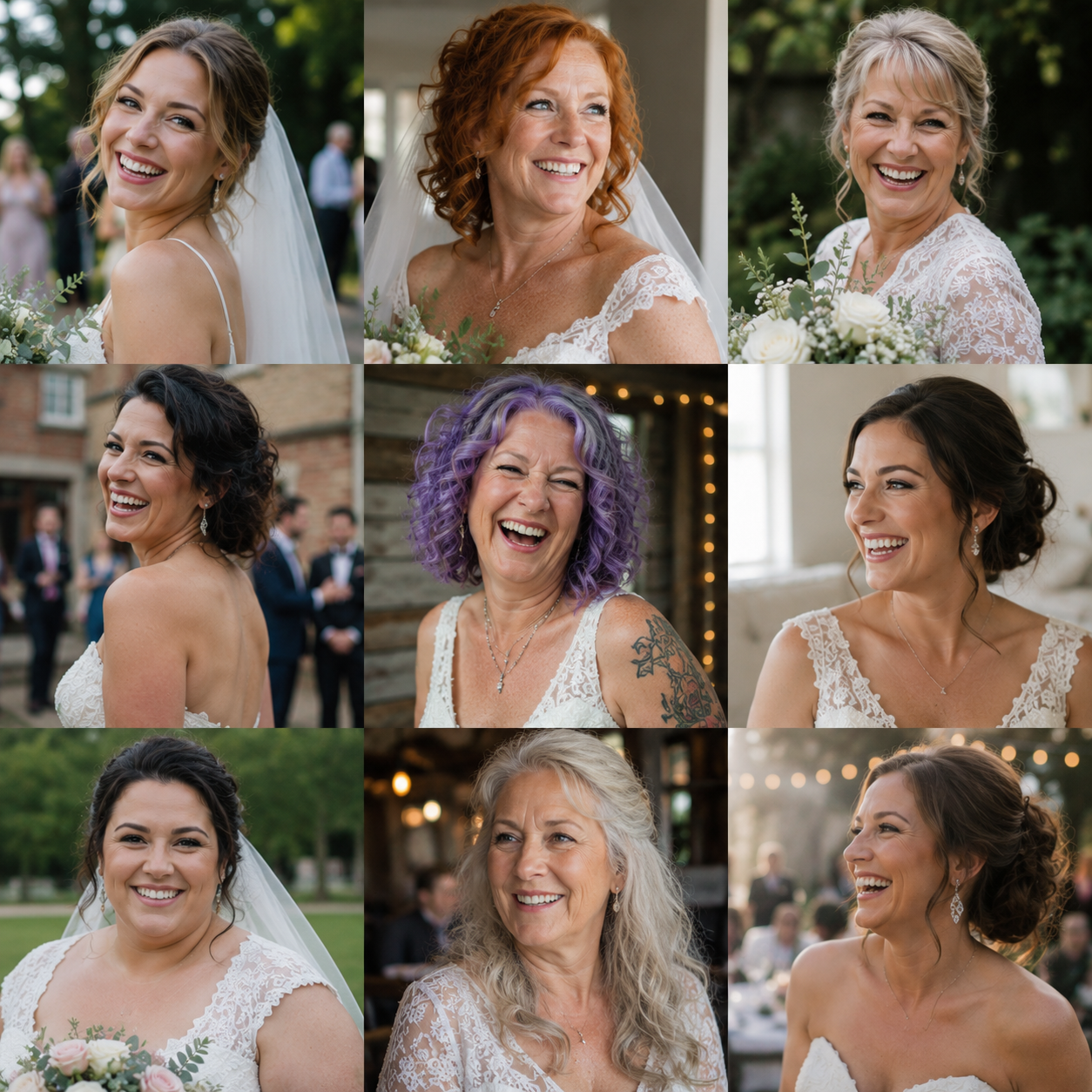 Real Bridegenic brides smiling on their wedding day