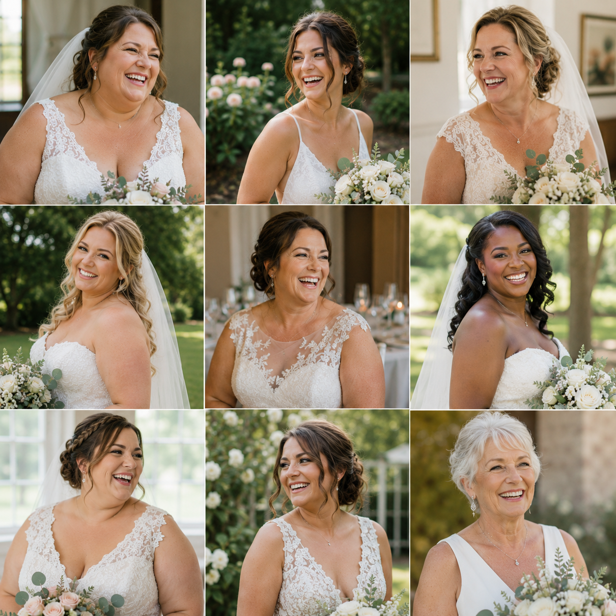 Real Bridegenic brides smiling on their wedding day